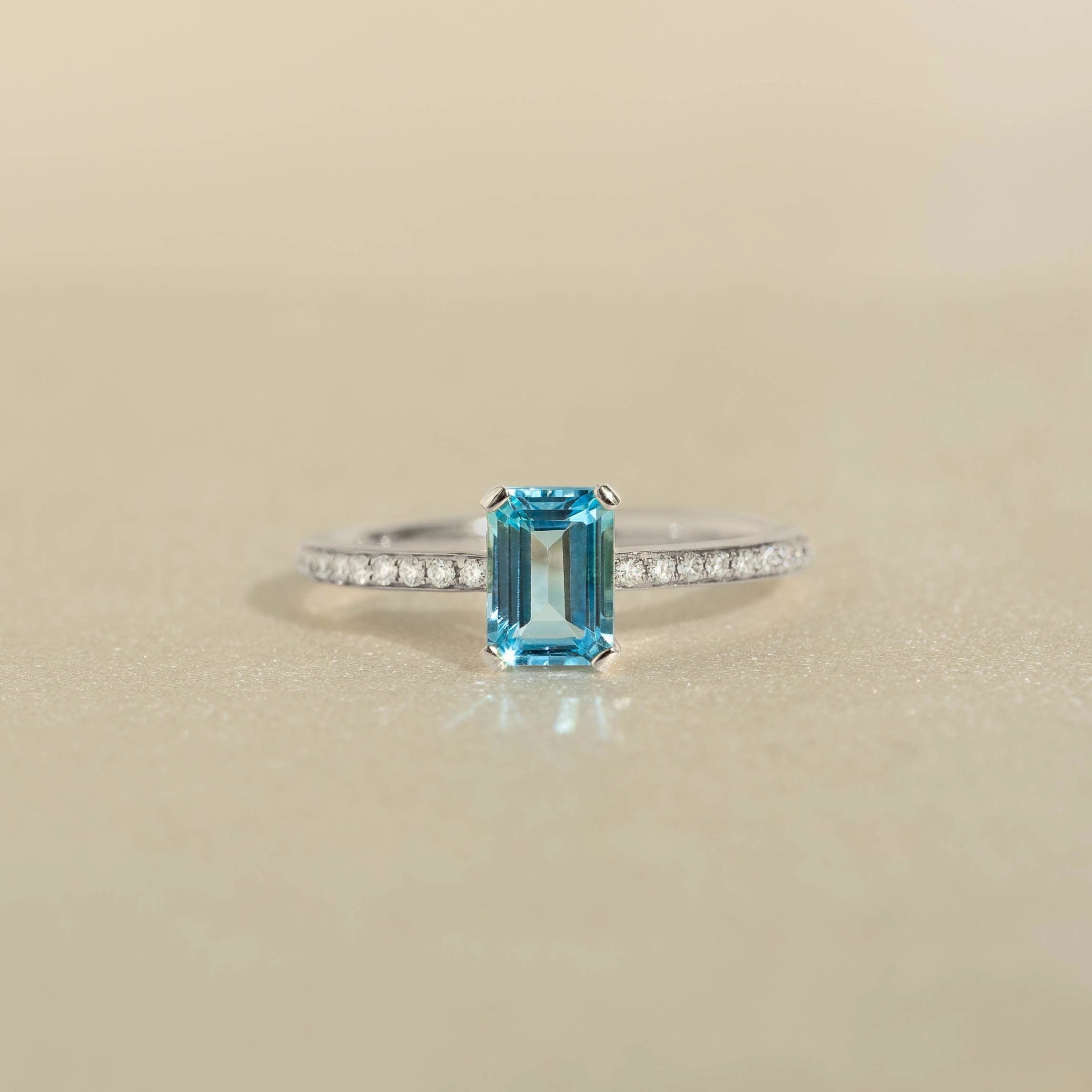 Baguette Swiss Blue Topaz and Diamond Ring White Gold - Safiya Gentle Simplicity