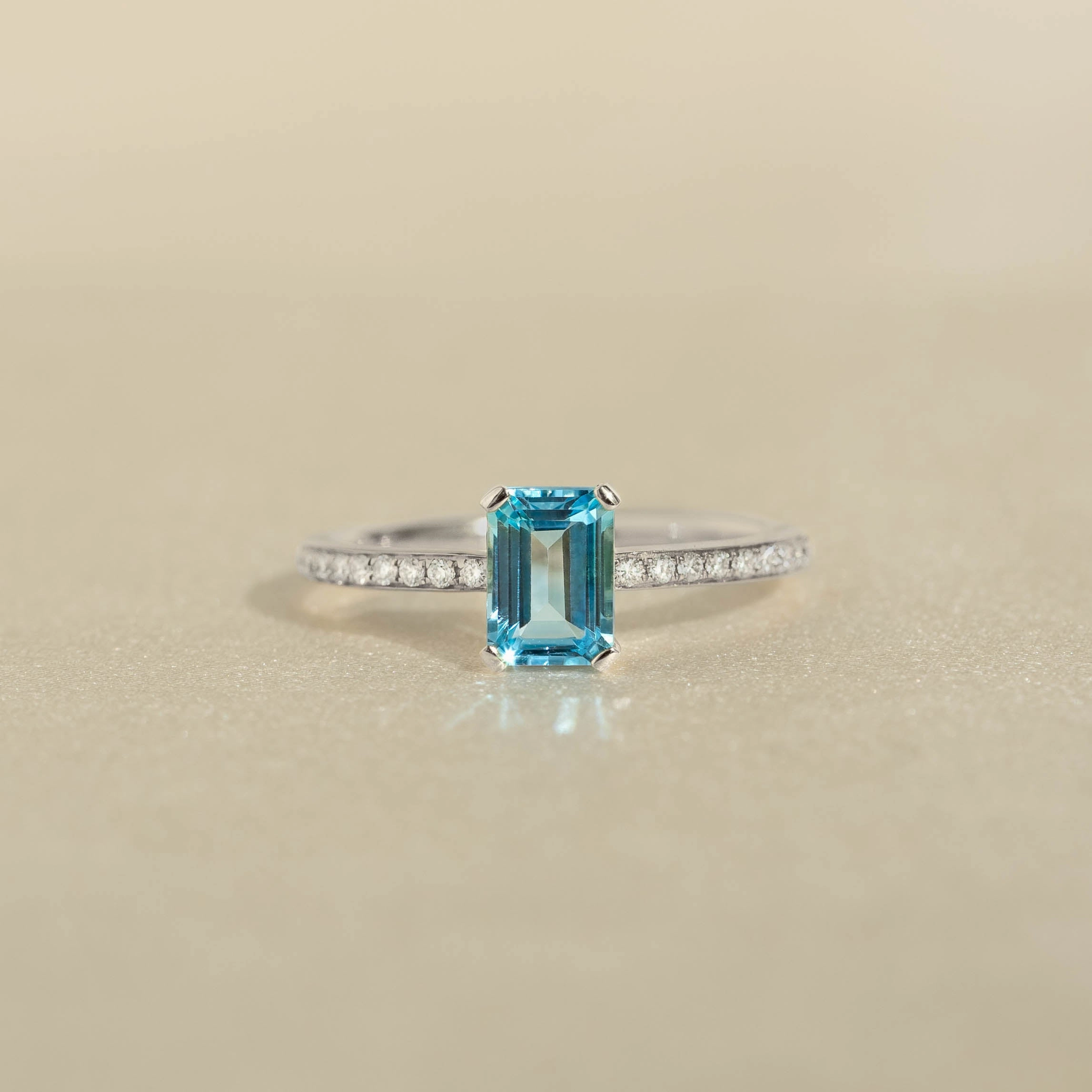 Fresh Form Economical Piece Baguette Swiss Blue Topaz and Diamond Ring White Gold - Safiya