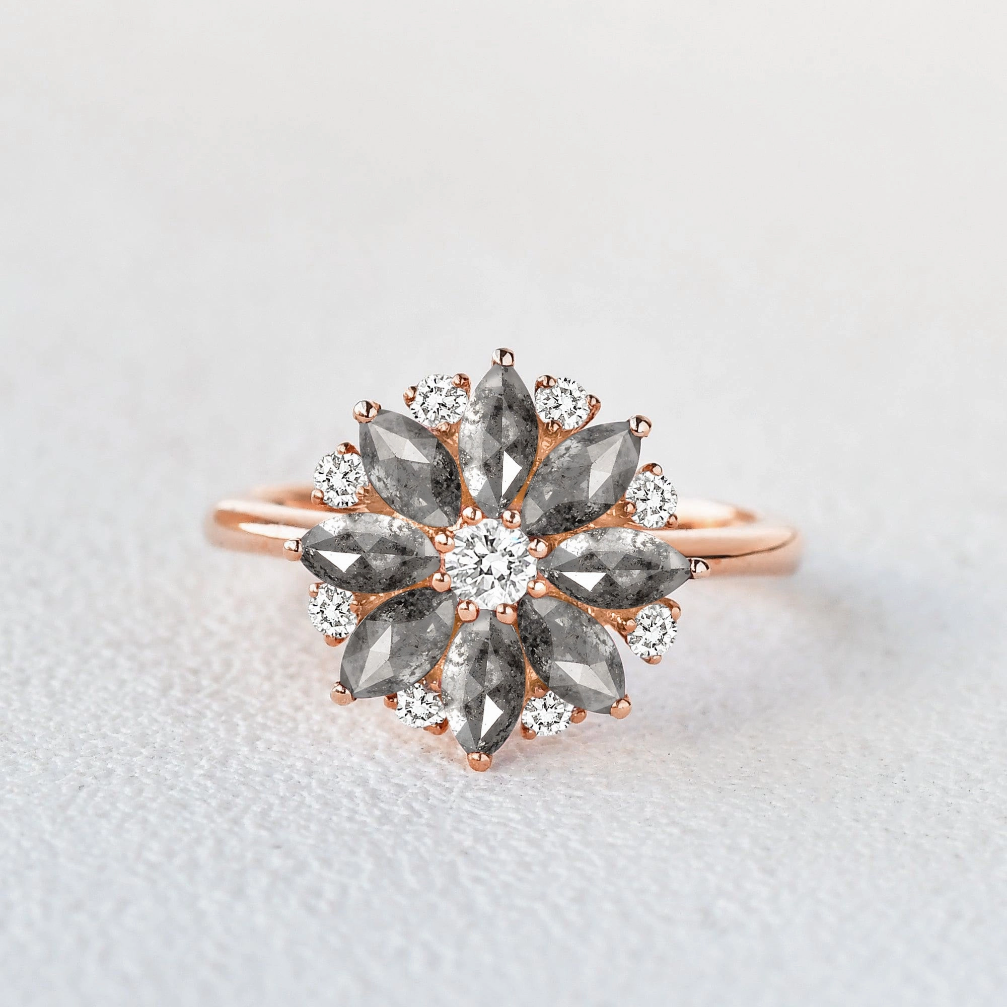 Unique Treasures Floral Inspired - Salt and Pepper Diamond Gold Ring
