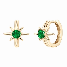 Circular Embellishment Attractive Feature Lab Grown Emerald 8-Pointed Hoop Earrings | Sterling Silver
