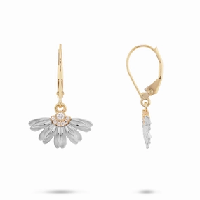 Beach Naupaka Earrings in Two Tone Gold with Diamonds - 10mm Statement Shine
