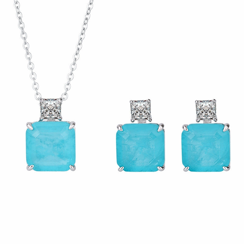 Everyday Adornment Paraiba Tourmaline Necklace Earrings Set in 925 Sterling Silver