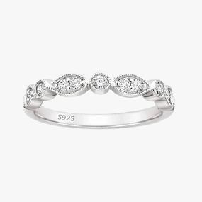 925 Sterling Silver Wedding Band Eternity Stackable Ring Radiant Accent Classic Detail