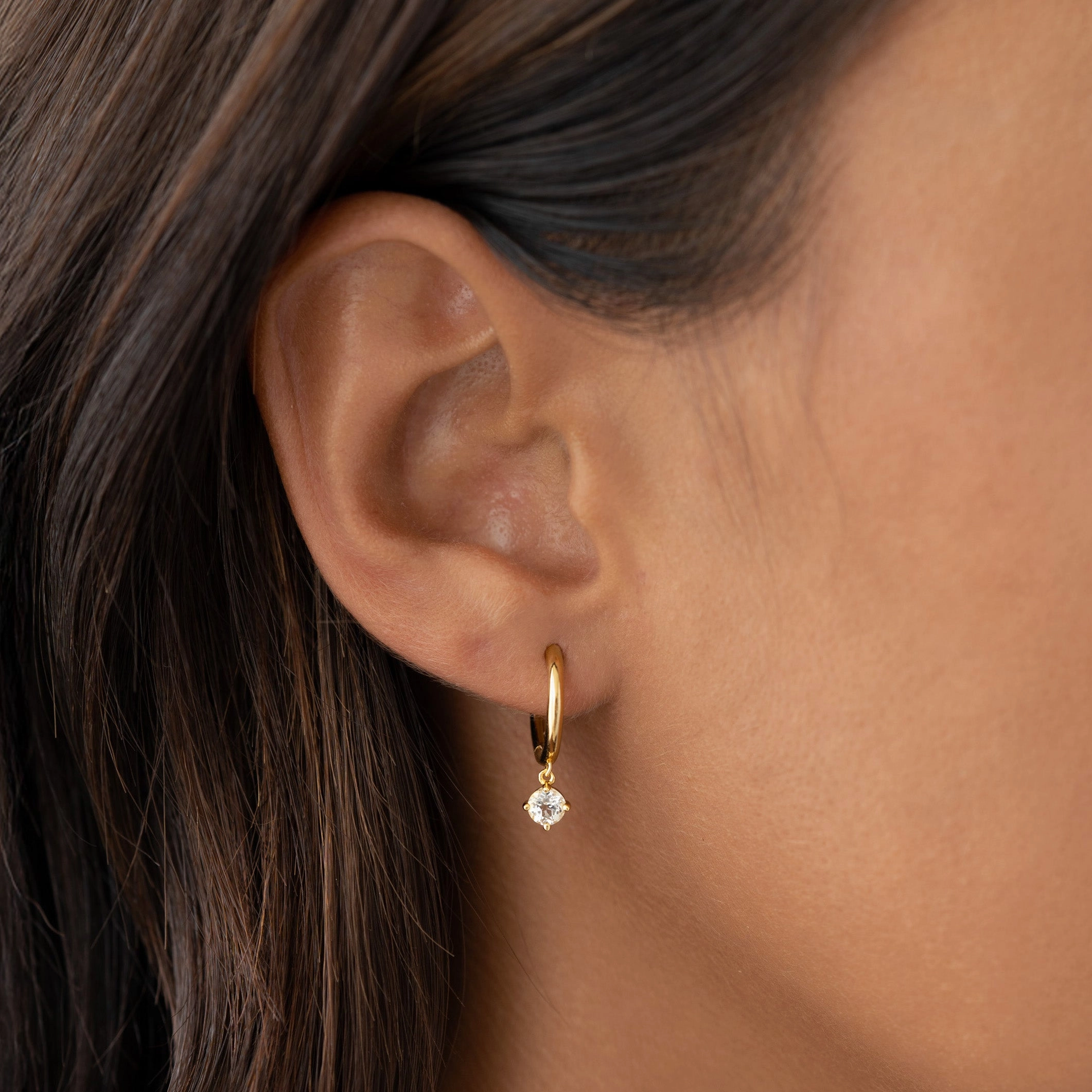 April Birthstone Drop Huggie Earrings - White Topaz Sparkling Choice Classic Jewelry