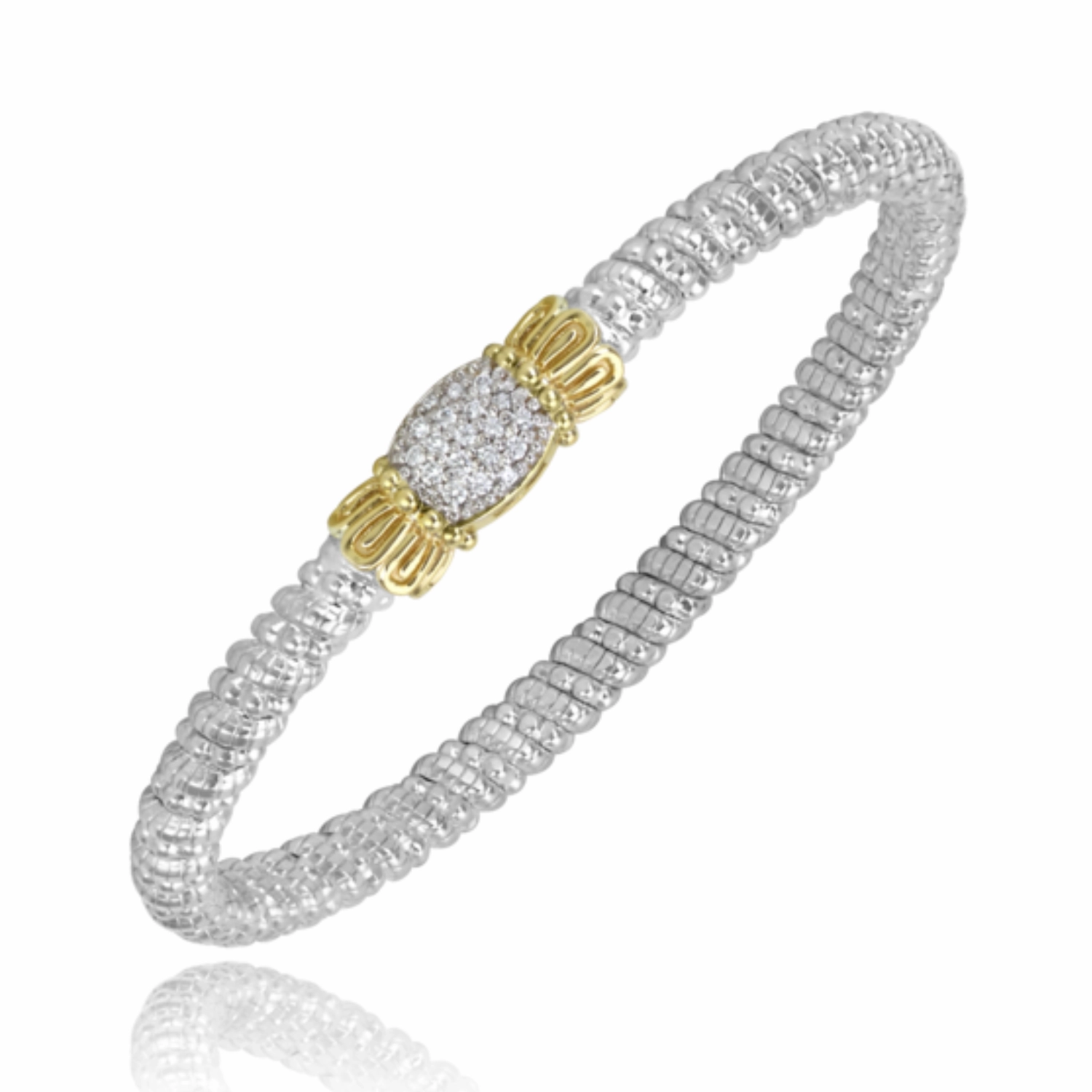 Tested Durability 14K Yellow Gold and Sterling Silver Diamond Bangle Bracelet