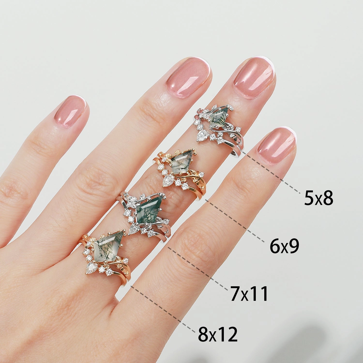 Black Gold Kite Cut Moss Agate Leafy Bridal Ring Sets 2pcs - Willow High Class