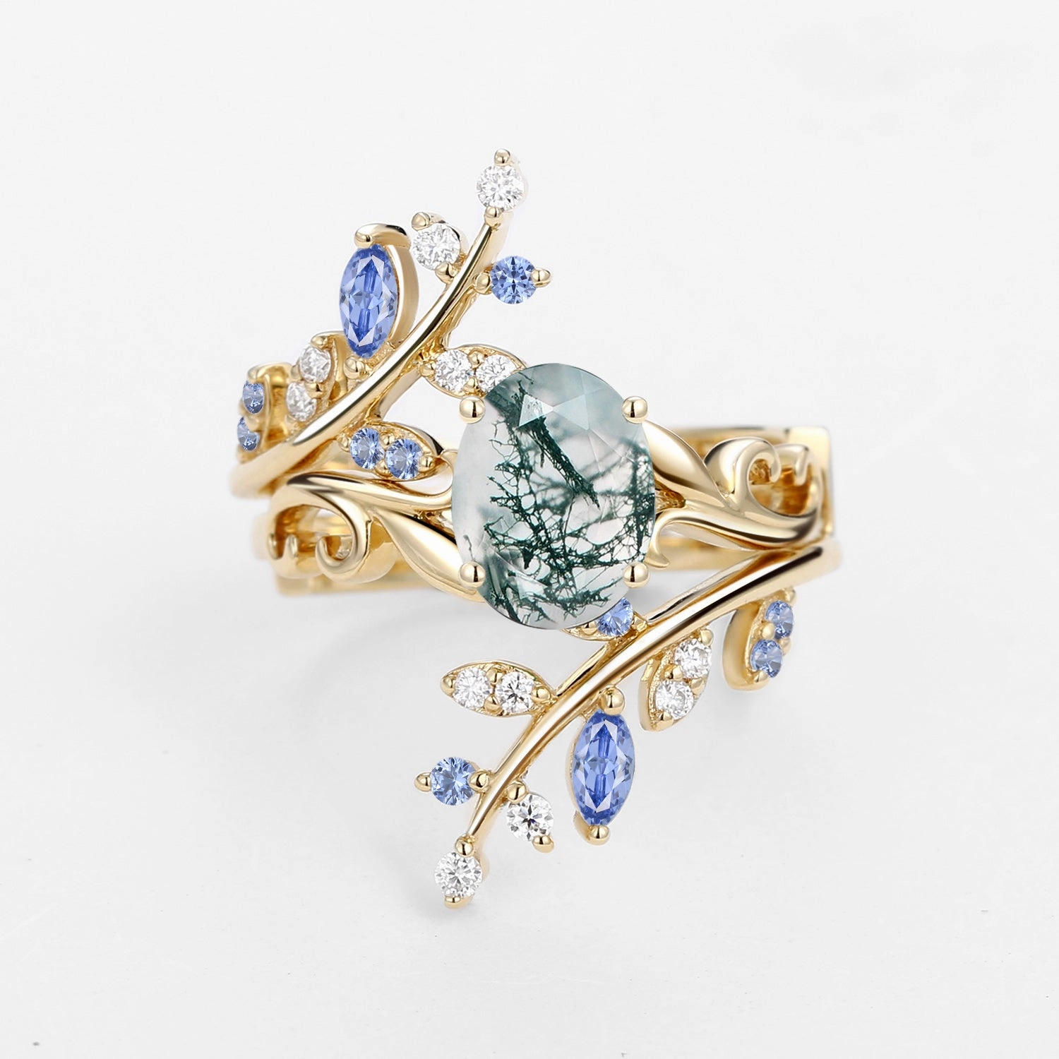 Black Gold Oval Shaped Lab Cornflower Blue Sapphire Engagement Ring Sets Luxury Spark