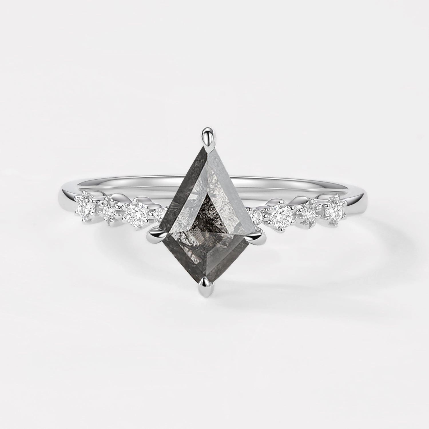 Black Rutilated Quartz Minimalism Engagement Ring Cool Finish