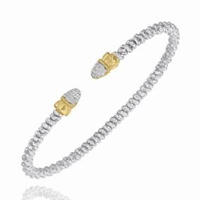 14K Yellow Gold and Sterling Silver Diamond Bangle Bracelet Planetary Mixes High Caliber