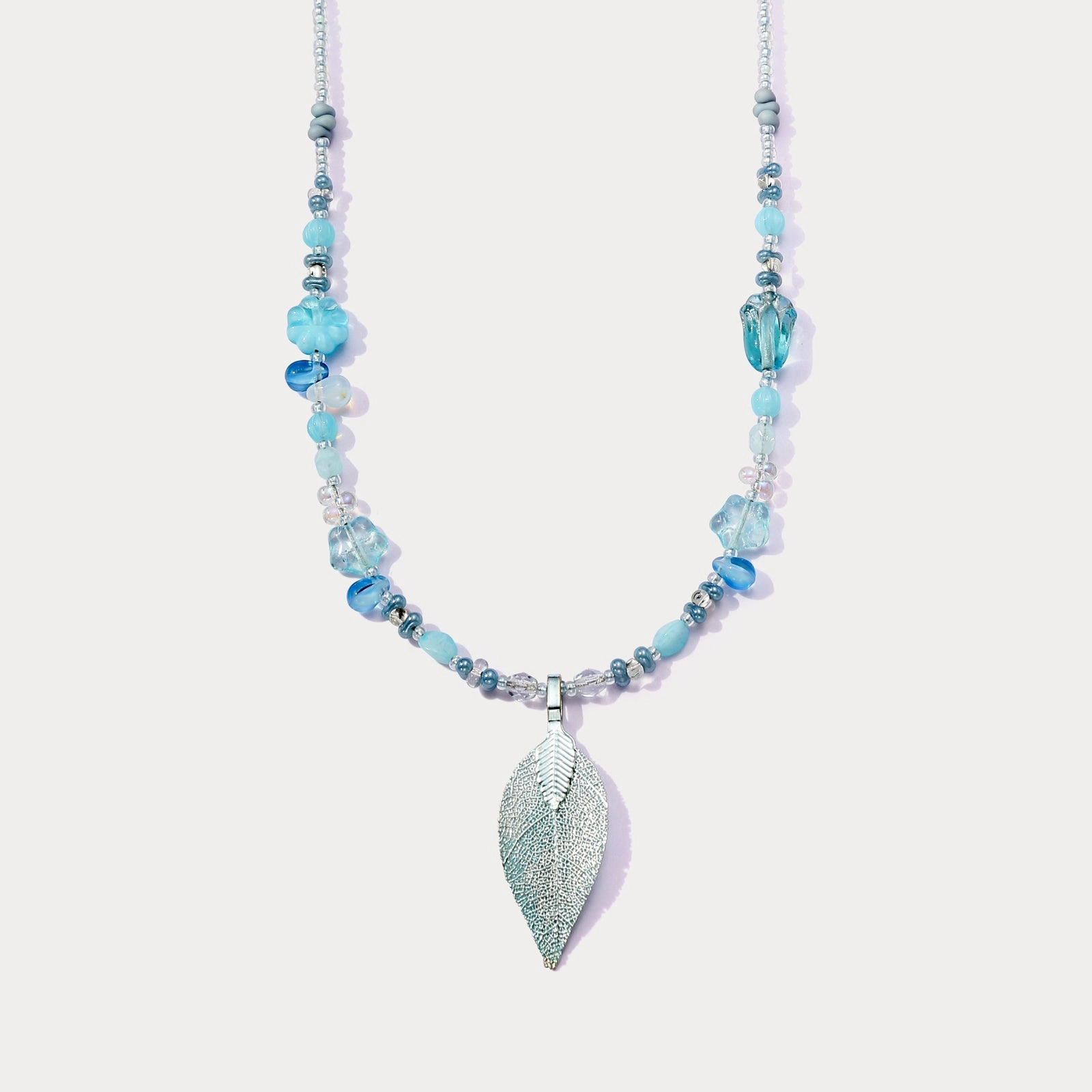 Blue Leaf Bead Necklace Finest Touch Mood Accent