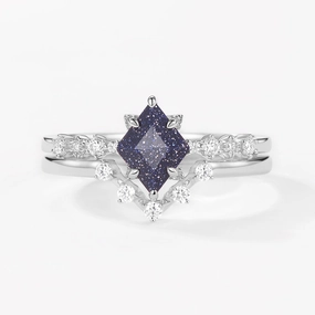 Blue Sandstone Vintage Ring Set 2pcs - Violet Soft Radiance Simple Luxe