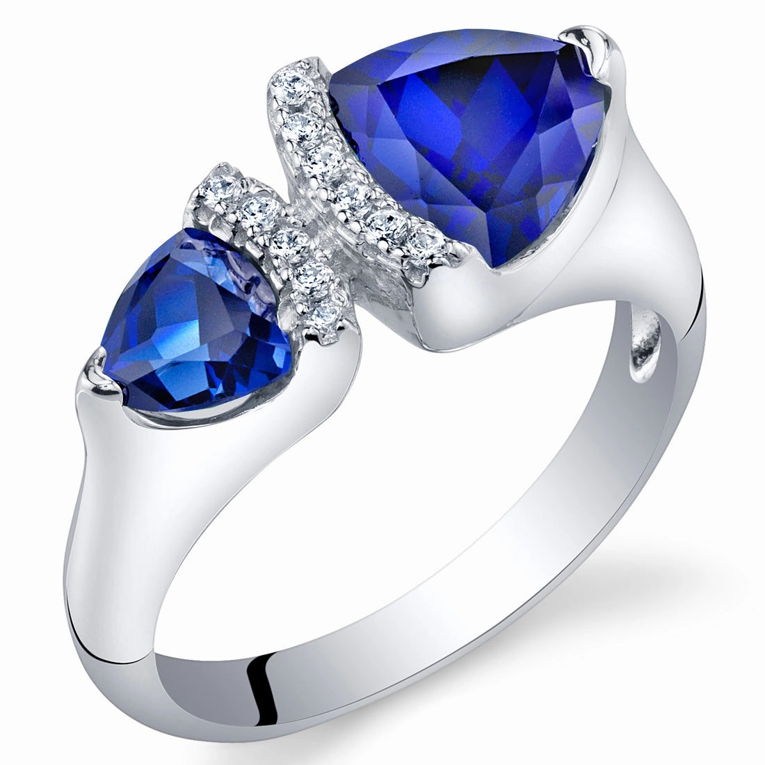 Blue Sapphire Two-Stone Ring Sterling Silver Trillion Cut 1.50 Carats Size 6 Rectangular Form Budget Style