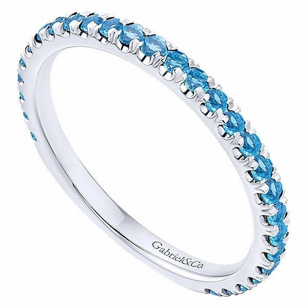 Casual Style Blue Topaz Birthstone Stackable Ring 14K White Gold