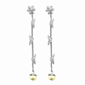 Glittering Vibe Artistic embellishment Stylish Pearl & Cubic Zirconia Silver Earrings - Latest Fashion Trends