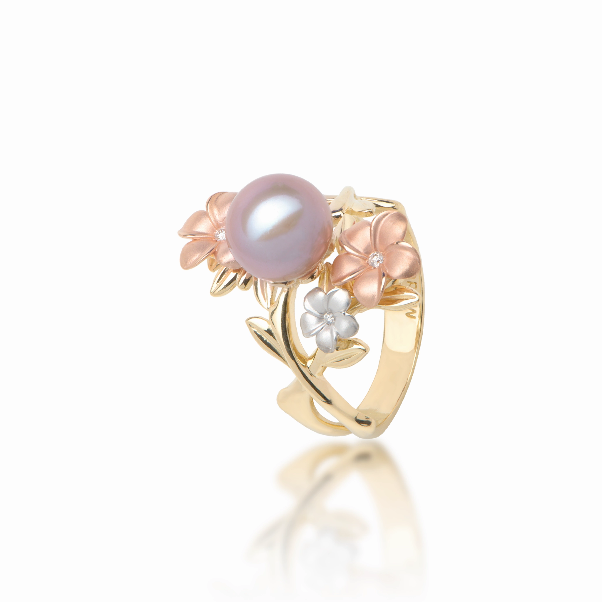 Pearls in Bloom Plumeria Lavender Freshwater Pearl Ring in Tri Color Gold with Diamonds - 22mm Economical Ornament