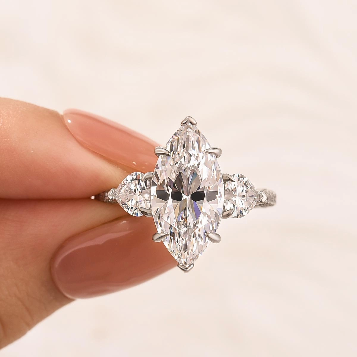 Lux Appeal Gloss Touch 4.0Ct Marquise Cut Three Stone Engagement Ring In Sterling Silver