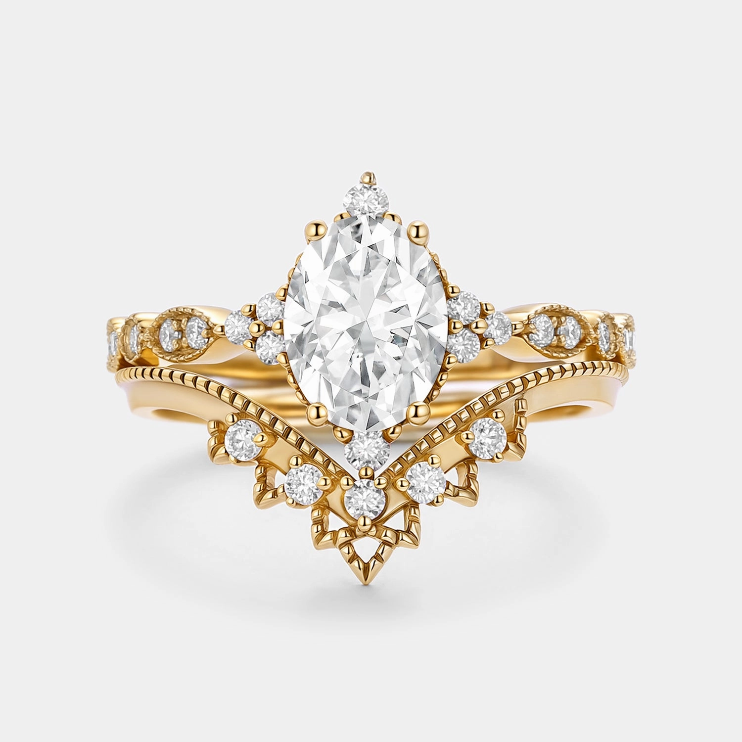 Signature Vintage Oval Cut Lab Emerald Engagement Ring Set 2pcs Stunning Accent Easy Match