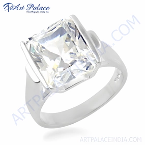 Elegant Cubic Zirconia Gemstone Silver Ring - Simple & Charming Jewelry Custom Mark Meaningful Expression