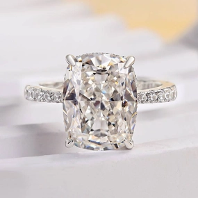 Flirty Accent Vogue Feature Louily Exclusive Crushed Ice Cushion Cut Engagement Ring For Women In Sterling Silver