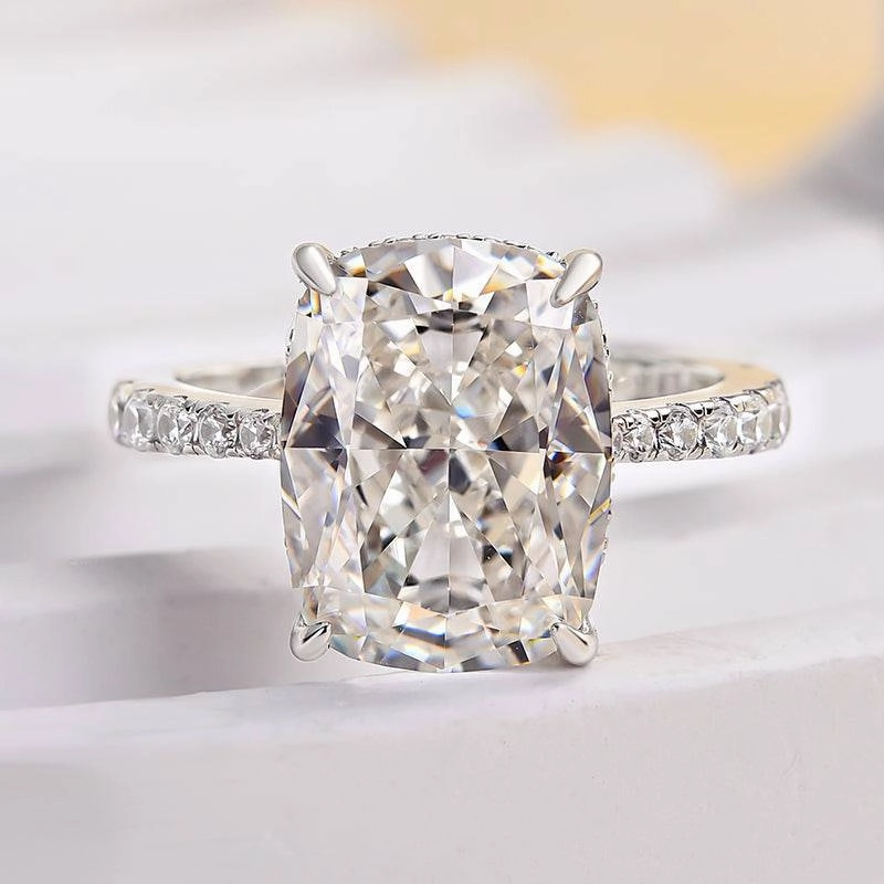 Flirty Accent Vogue Feature Louily Exclusive Crushed Ice Cushion Cut Engagement Ring For Women In Sterling Silver