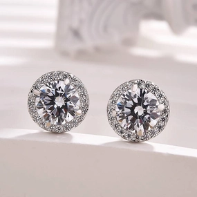 Signature Sparkle Easy Match Louily Sterling Silver Classic Halo Round Cut Earring