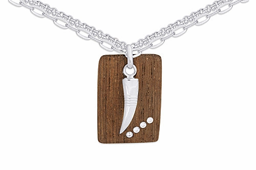 Nordic Style Wood and Horn Dog Tag Bar Pendant Sterling Silver Weekend Accent Daily Casual