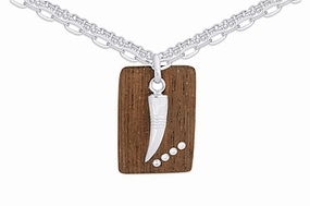 Nordic Style Wood and Horn Dog Tag Bar Pendant Sterling Silver Weekend Accent Daily Casual