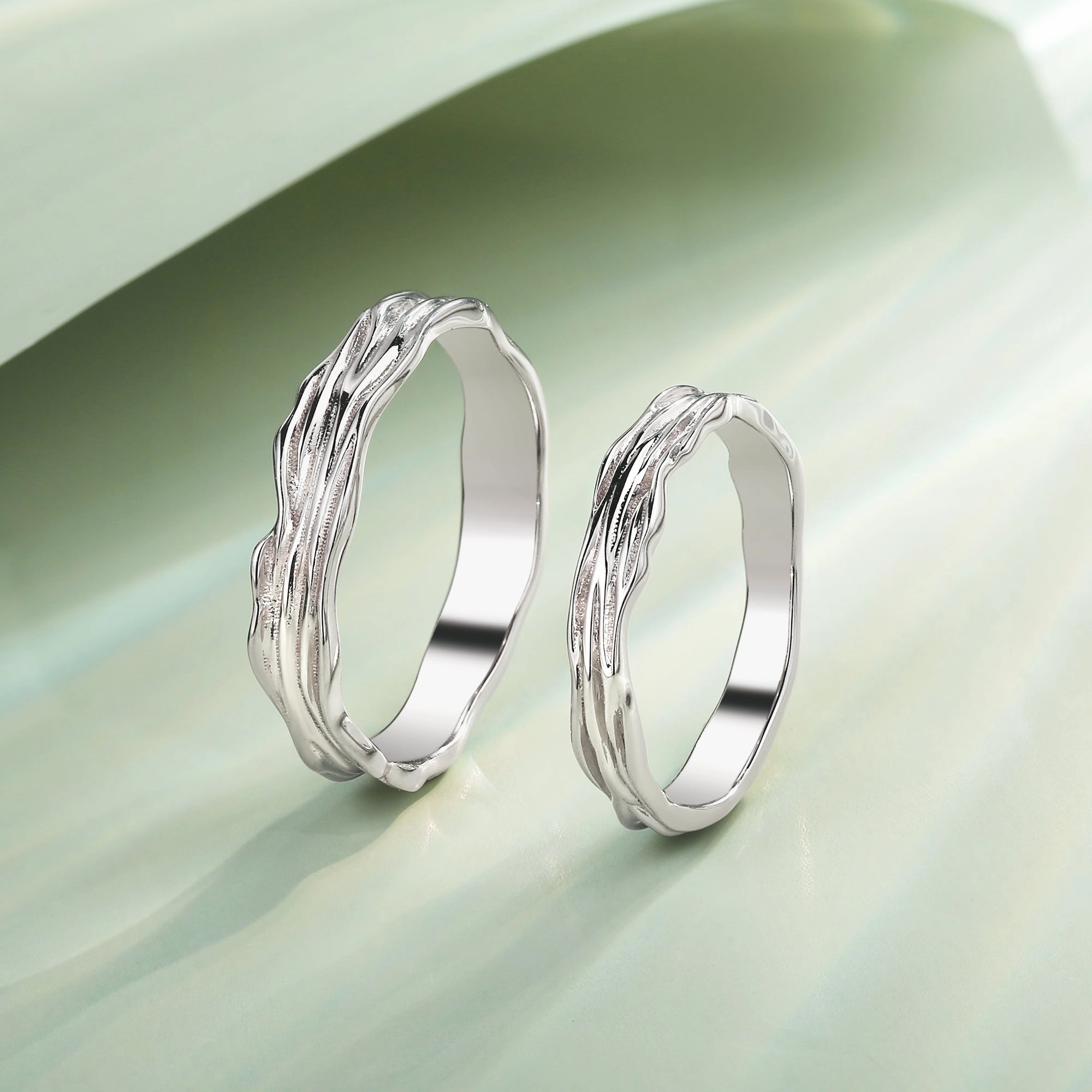 Urban Fit Minimalism Engraved Couple Ring Set 2pcs - Ripple