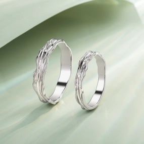 Minimalism Engraved Couple Ring Set 2pcs - Ripple Playful Spark Dressy Mood