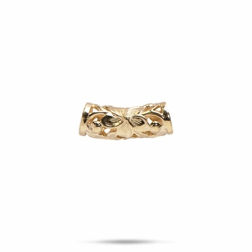 Hawaiian Heirloom Plumeria Scroll Barrel Pendant in Gold - 20mm Shiny Gifts