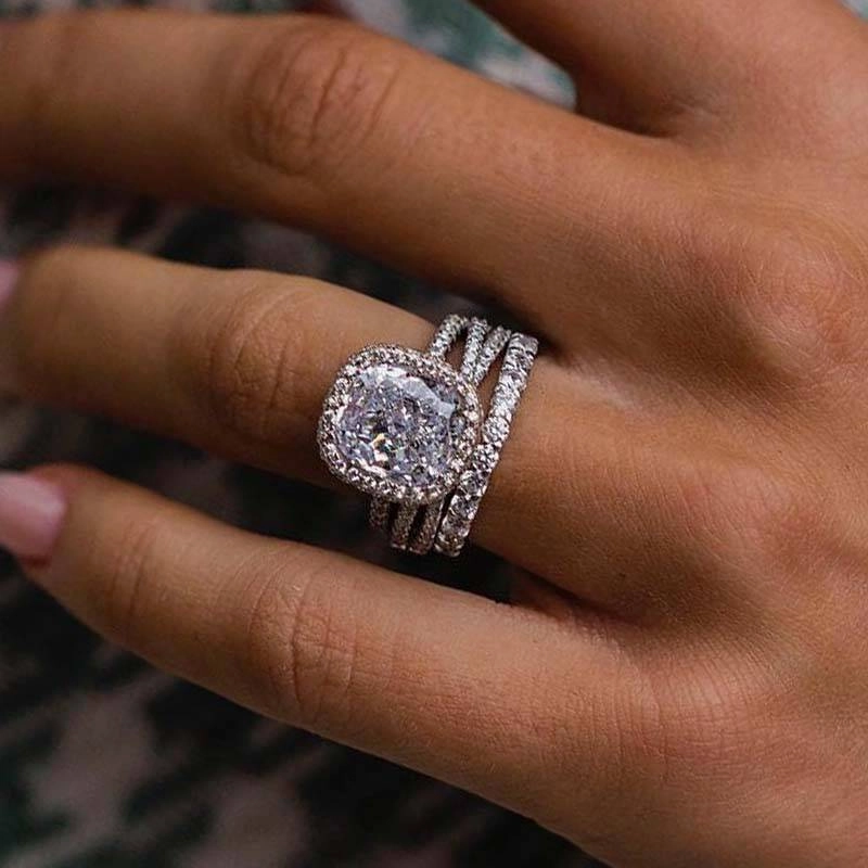 Occasion Ready Creative Look Louily Desirablet Halo Cushion Cut 3PC Wedding Set