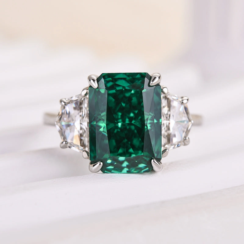 Soft Highlight Timeless Glow Louily Gorgeous Paraiba Tourmaline Radiant Cut Three Stone Engagement Ring In Sterling Silver