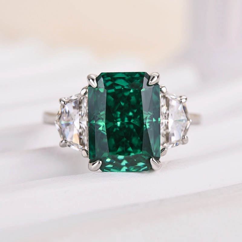 Handmade Details Vibrant Charm Louily Gorgeous Paraiba Tourmaline Radiant Cut Three Stone Engagement Ring In Sterling Silver