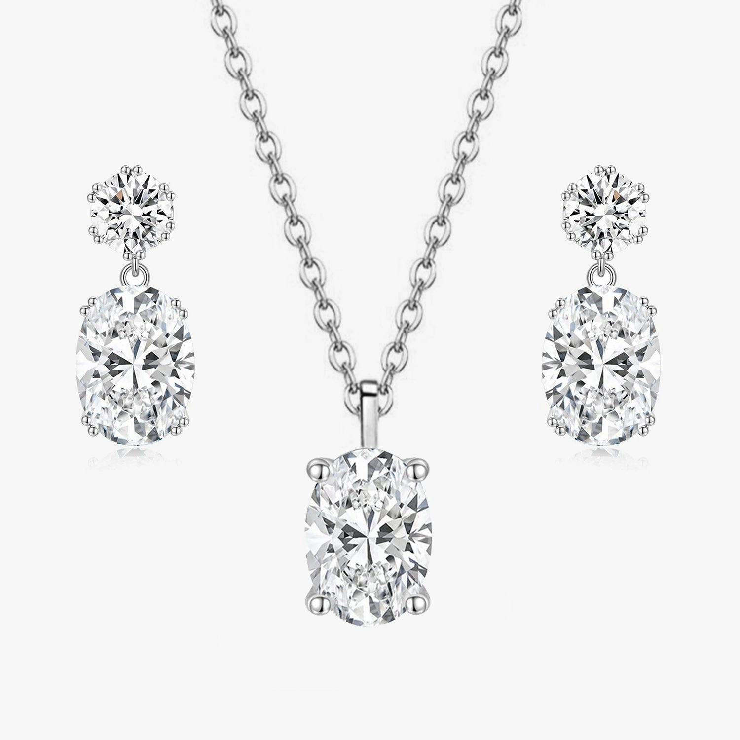 Luxury Accessory Oval Cut CZ Necklace and Earrings Set