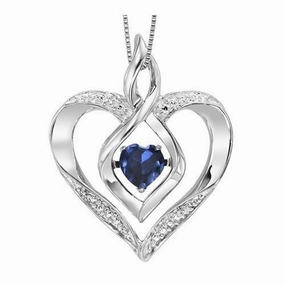 Shiny Pop Everyday Match Sterling Silver Created Sapphire and Heart Shaped Necklace