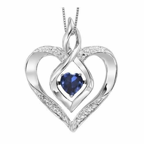 Shiny Pop Everyday Match Sterling Silver Created Sapphire and Heart Shaped Necklace
