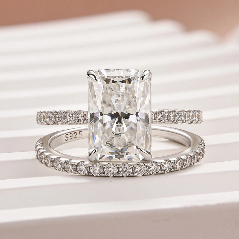 Wedding Style Seasonal Shine Louily Moissanite 3.5 Carat Radiant Cut Wedding Ring Set