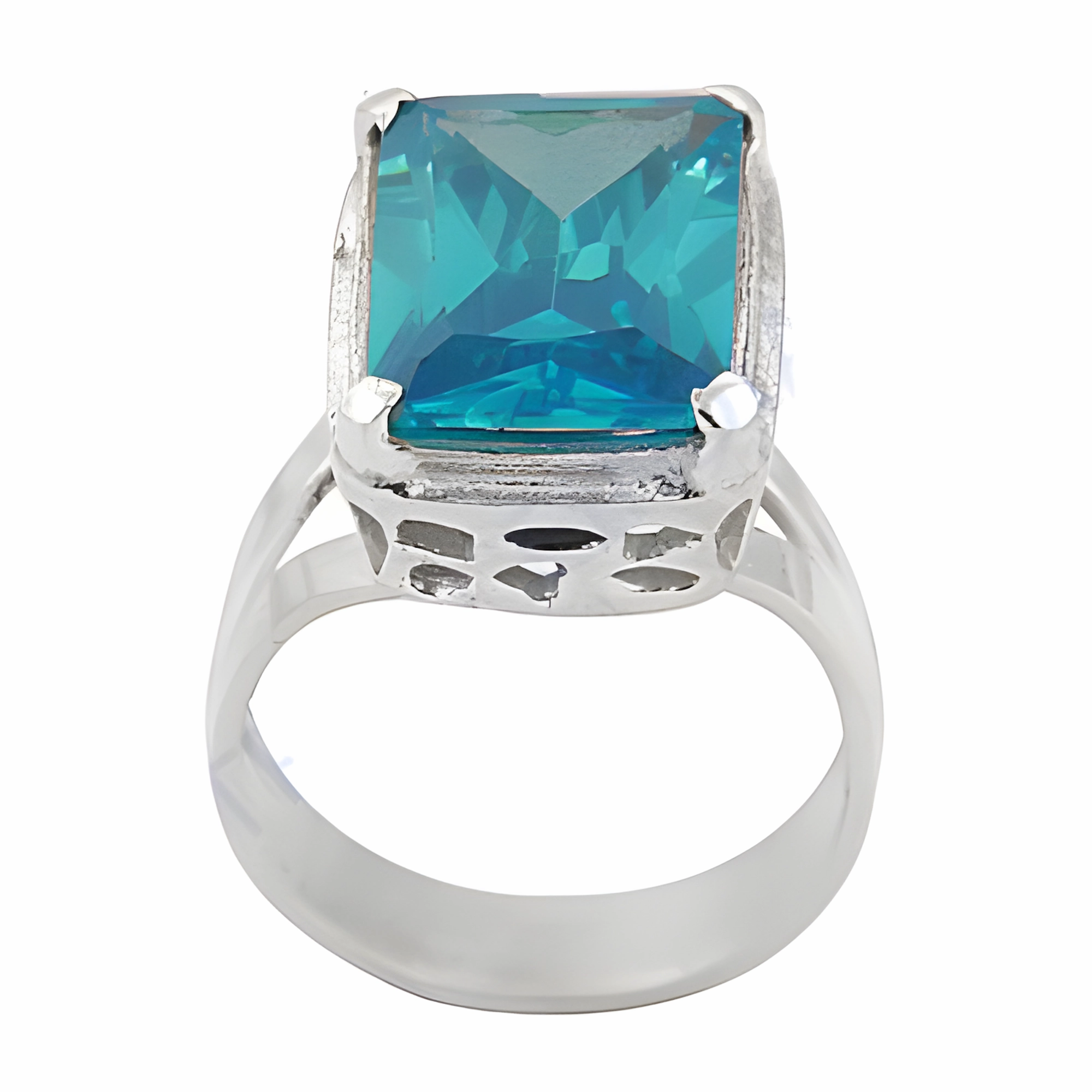 Designer Craft Easy Design 925 Sterling Silver Ring with Extra Shiny Blue Cubic Zirconia Gemstone