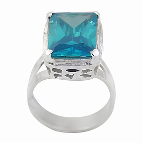 Designer Craft Easy Design 925 Sterling Silver Ring with Extra Shiny Blue Cubic Zirconia Gemstone