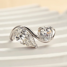 Louily Unique Double Stones Design Pear & Round Cut Engagement Ring In Sterling Silver Timeless Pieces Contemporary Touch