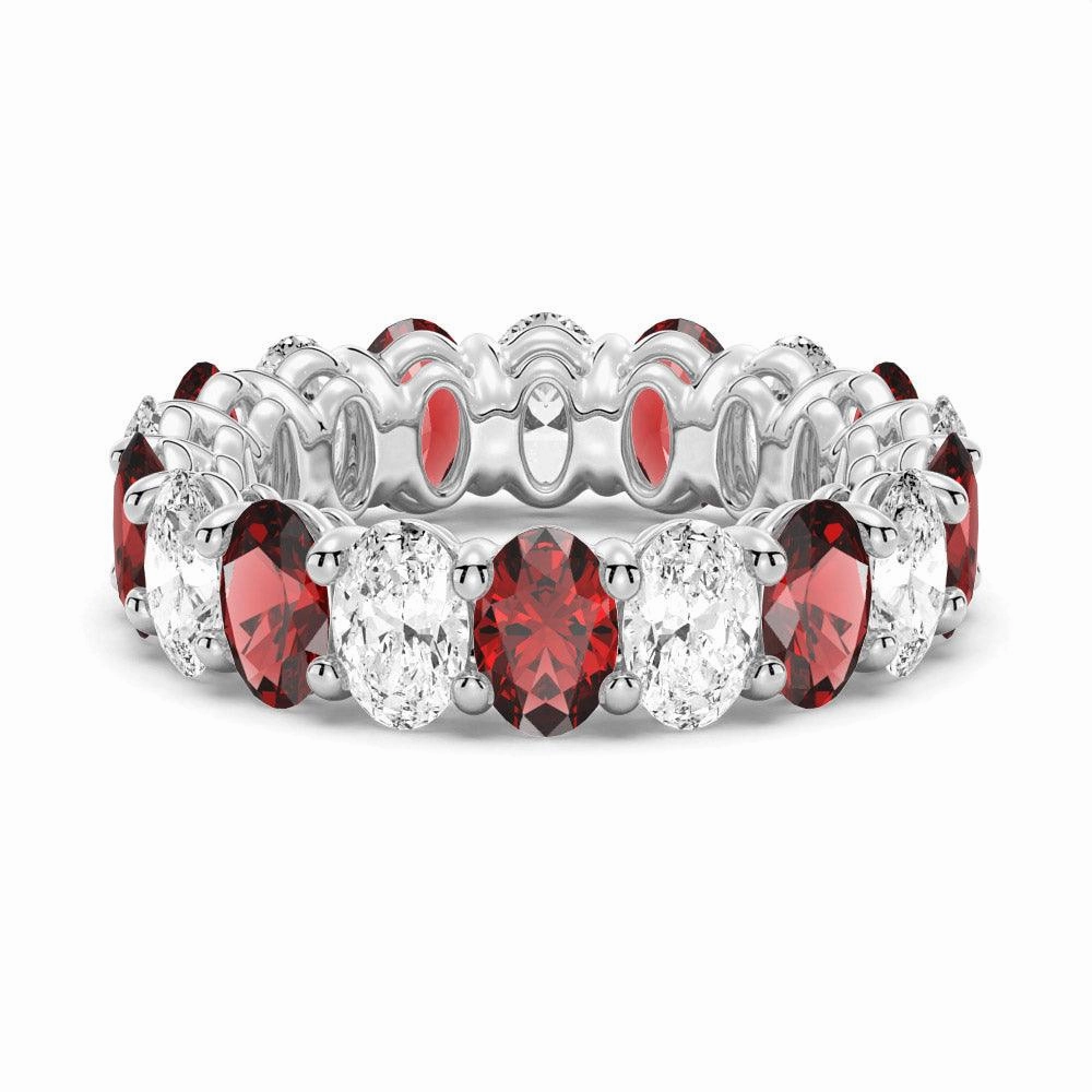 Casual Accent Sparkling Piece 6.6 CT. Lab Grown White Sapphire with Garnet Gemstone Band