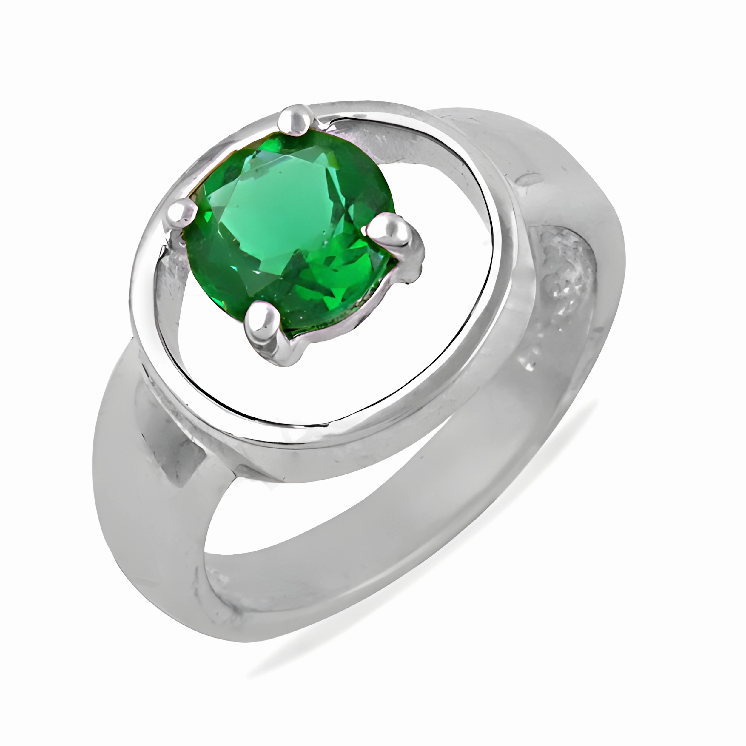925 Sterling Silver Green Cubic Zirconia Gemstone Ring - Celebrity Style Creative Craft
