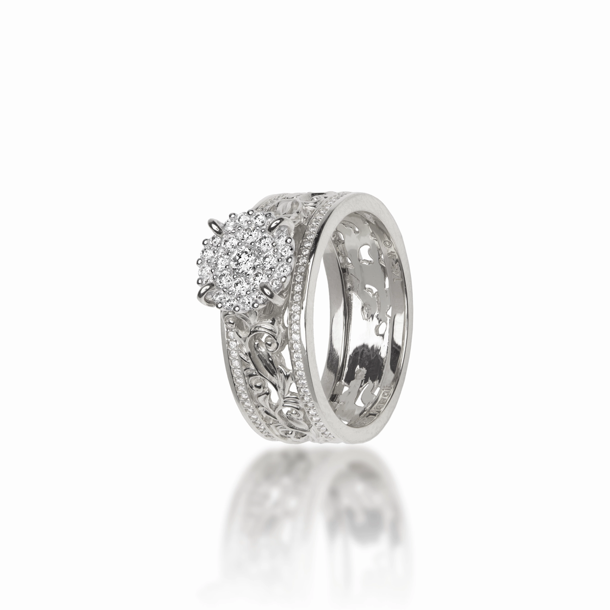 Living Heirloom Engagement Ring in White Gold with Diamonds - 7mm Artistic Creation Charming Gift