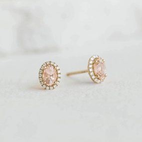 Luxurious Piece Morganite Halo Stud Earrings 14k Gold - Marzia