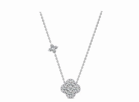 Sculpted Feature Crisp Finish Clover Round Brilliant Halo Necklace | S925 | Moissanite
