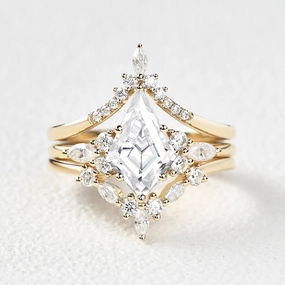 Unique Kite Cut Moissanite Chevron Engagement Ring Set 3pcs - Kinsley Glow Up Flawless Touch