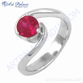 Lovable Red Cubic Zirconia Gemstone Silver Ring - Glittering Faceted CZ Rings Deluxe Gift