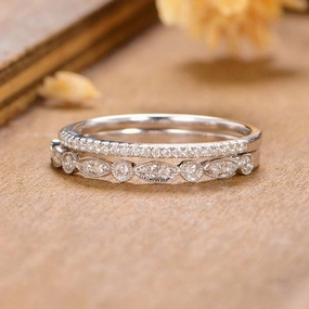 Louily Stackable Art Deco Half Eternity Women's Wedding Band Set In Sterling Silver Bold Layer