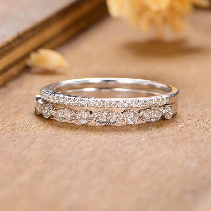 Louily Stackable Art Deco Half Eternity Women's Wedding Band Set In Sterling Silver Day To Day Daily Classic