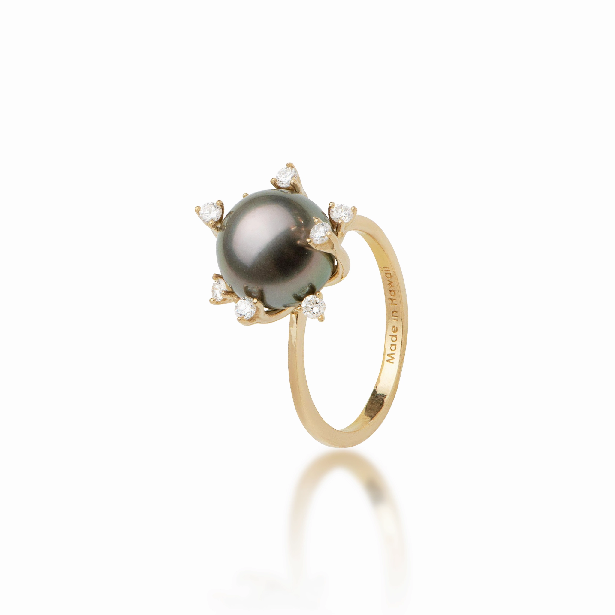 Bold Jewelry Protea Tahitian Black Pearl Ring in Gold with Diamonds - 10-11mm